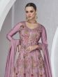 Onion Purple Resham Embroidered Anarkali Salwar Suit In Silk