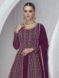 Wine Front Slit Styled Zari Embroidered Floor Length Salwar Suit