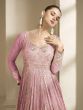 Pink Zari Embellished Anarkali Style Salwar Kameez In Viscose Jacquard