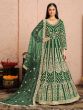 Dark Green Heavy Zari Embroidered Bridal Anarkali Salwar Suit In Net