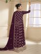 Wine Zari Embroidered Georgette Salwar Kameez In Anarkali Style