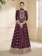 Wine Zari Embroidered Georgette Salwar Kameez In Anarkali Style