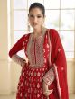 Bright Red Georgette Salwar Suit In Zari Embroidery With Anarkali Style