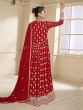 Bright Red Georgette Salwar Suit In Zari Embroidery With Anarkali Style