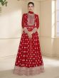 Bright Red Georgette Salwar Suit In Zari Embroidery With Anarkali Style