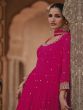 Rani Pink Zari Work Enhanced Anarkali Salwar Suit In Net