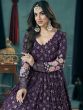 Wine Floral Foil Work Enhanced Floor Length Salwar Kameez In Georgette