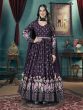 Wine Floral Foil Work Enhanced Floor Length Salwar Kameez In Georgette