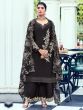 Black Chinon Silk Floral Embellished Salwar Suit With Palazzo Style