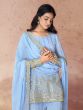 Light Blue Zari Work Enhanced Salwar Suit In Sharara Style