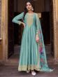 Sky Blue Zari Embroidered Anarkali Style Suit In Silk