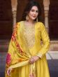 Mustard Yellow Anarkali Suit In Silk With Floral Dupatta