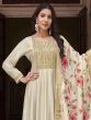 Ivory Cream Silk Salwar Kameez In Anarkali Style