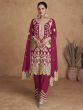 Rani Pink Heavy Zari Embroidery Salwar Suit In Chinon Silk