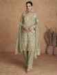 Olive Green Pant Style Salwar Suit In Silk Embroidery