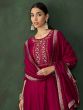 Dark Pink Floral Work A-Line Salwar Suit In Silk