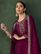 Wine Pant Style Salwar Suit In A-Line Pattern