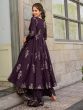 Wine Readymade Anarkali Style Kameez In Muslin