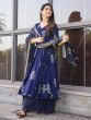 Navy Blue Printed Anarkali Style Salwar Suit In Muslin