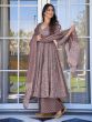 Mauve Readymade Anarkali Salwar Suit In Print With Palazzo