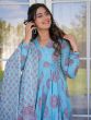 Blue Block Printed Palazzo Suit Set With Anarkali Style