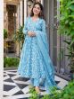 Sky Blue Readymade Salwar Suit In Anarkali Style