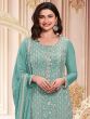 Turquoise Blue Zari Embroidered Pant Style Suit