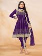 Violet Purple Zari Embroiderd Salwar Suit In Silk