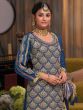 Blue Palazzo Style Readymade Salwar Kameez In Silk