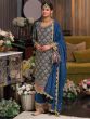 Blue Palazzo Style Readymade Salwar Kameez In Silk