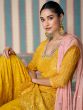 Yellow Thread Embroidered Salwar Suit In Sharara Style