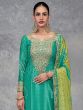 Teal Green Zari Work Salwar Suit With Shaded Dupatta