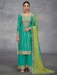 Teal Green Zari Work Salwar Suit With Shaded Dupatta