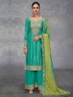 Teal Green Zari Work Salwar Suit With Shaded Dupatta