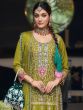 Green Readymade Salwar Suit In Zari Embroidery