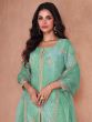 Turquoise Sharara Style Salwar Kameez In Zari Work