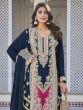 Navy Blue Palazzo Style Salwar Suit In Silk