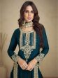 Teal Blue Pant Style Salwar Kameez With Dupatta