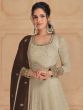 Beige Floral Embroidered Anarkali Style Suit