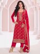 Cherry Red Casual Jacquard Salwar Suit Set