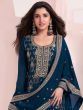 Blue Jacquard Salwar Kameez In Pant Style