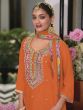 Orange Readymade Palazzo Style Suit In Silk