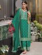 Green Silk Salwar Kameez In Mirror Embellishment