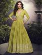 Green Jacquard Silk Salwar Suit In Anarkali Style