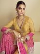 Yellow And Pink Heavy Embroidered Shaded Sharara Suit