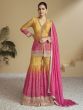 Yellow And Pink Heavy Embroidered Shaded Sharara Suit