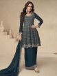 Blue Sequins Enhanced Palazzo Suit With Full Sleeves