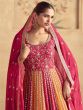 Orange And Pink Anarkali Suit In Sequins Embroidery