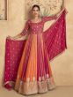 Orange And Pink Anarkali Suit In Sequins Embroidery