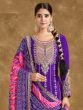 Purple Mirror Embellished Salwar Suit With Printed Dupatta